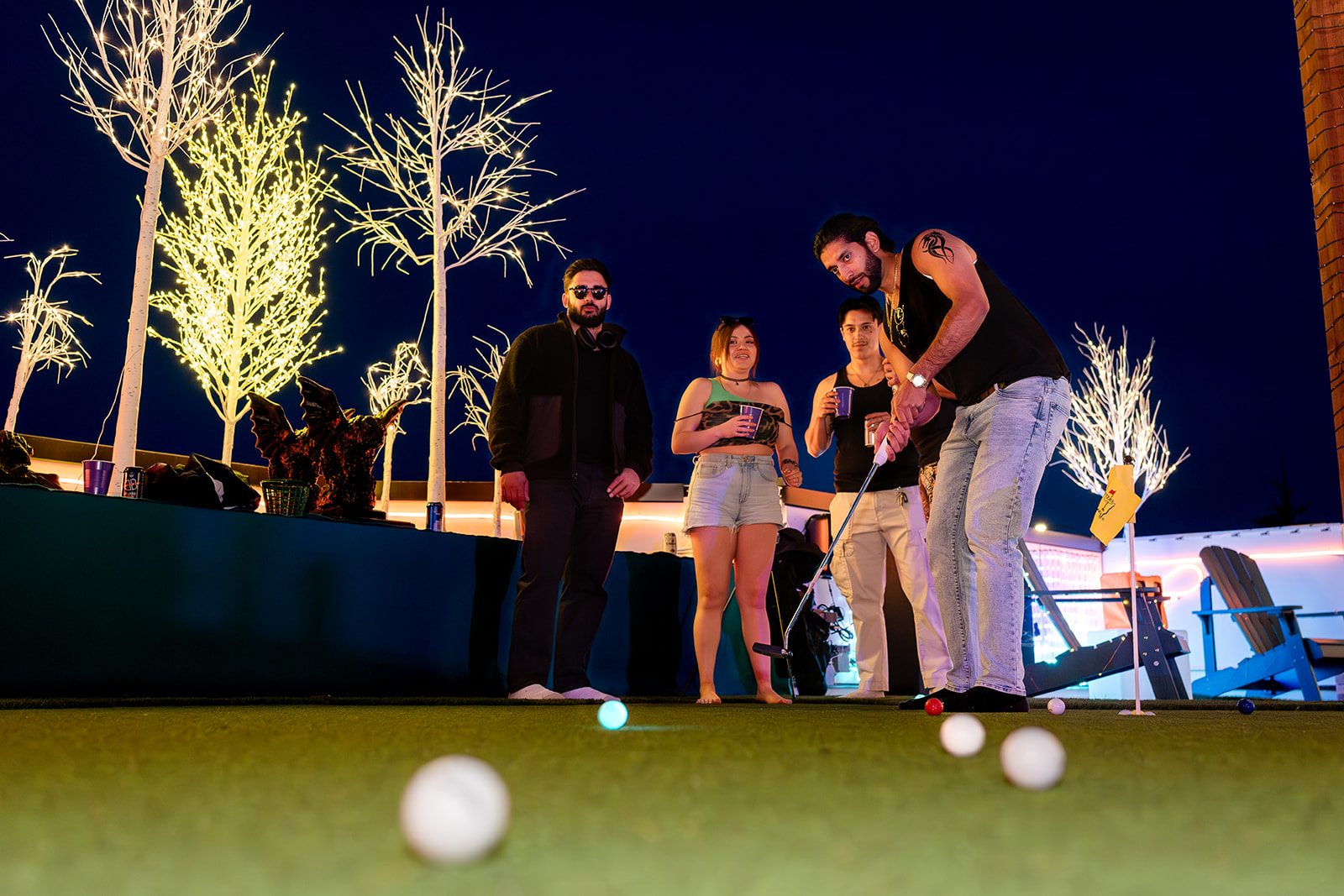The rooftop, lit for an evening event